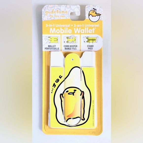 NEW Sanrio Gudetama and Aggretsuko 3-in-1 Mobile Wallet, Cord Keeper, and Stand - Picture 2 of 7